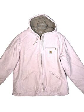 VTG Carhartt Jacket Pink Canvas Hooded Sherpa Lined Women Sz XXL Rare WJ141